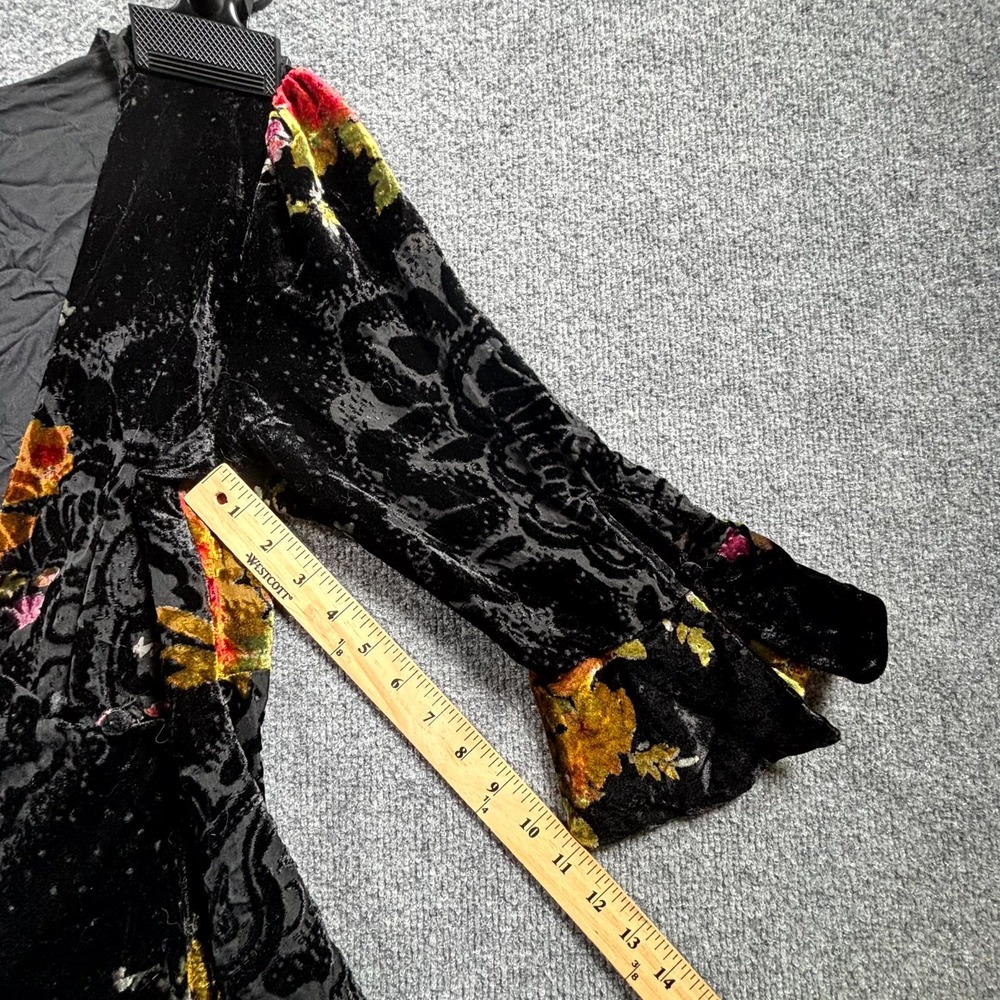 Free People Burnout Velvet Wrap Mini Dress Women Medium Black Floral Bell Sleeve - Picture 5 of 13